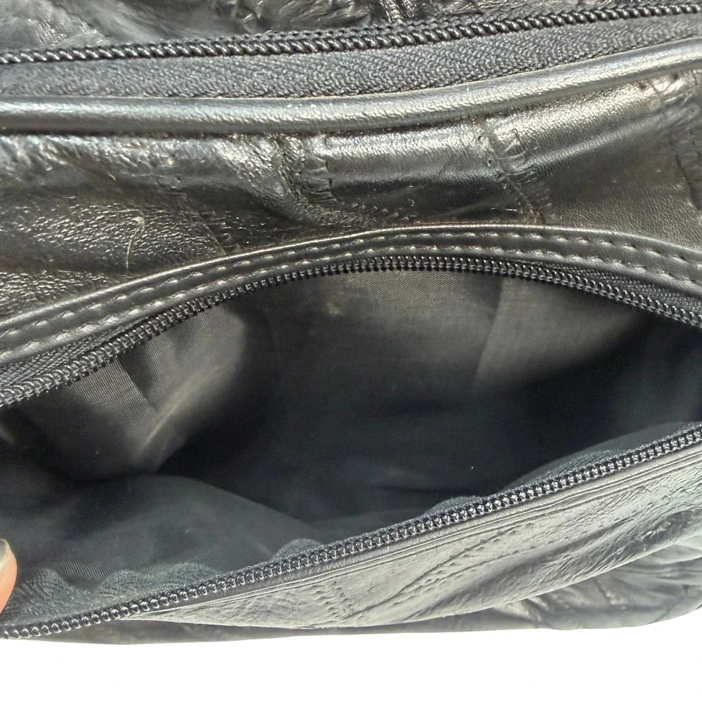 Patchwork Leather Rolling Backpack Large Black Y2K Travel Bag